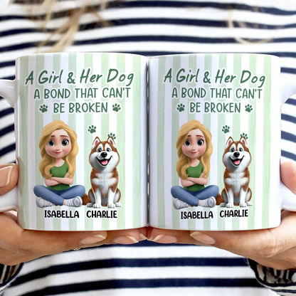 A Girl And Her Dog Stripe Colors - Personalized White Edge-to-Edge Mug