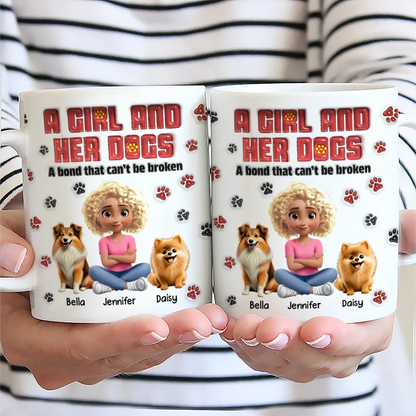 A Girl And Her Fur Babies - 3D Inflated Effect Printed, Personalized Mug