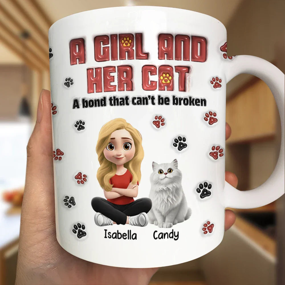 A Girl And Her Fur Babies - 3D Inflated Effect Printed, Personalized Mug