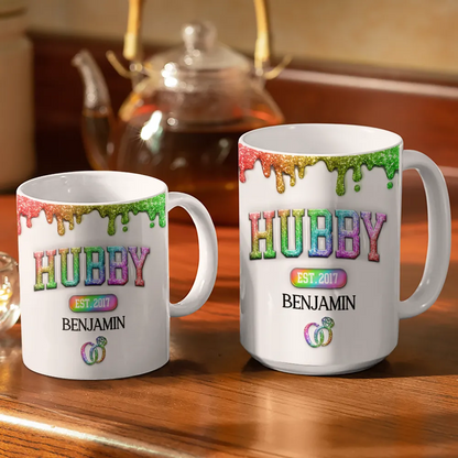 Wifey Hubby Est Couple - 3D Inflated Effect Printed Mug, Personalized White Edge-to-Edge Mug