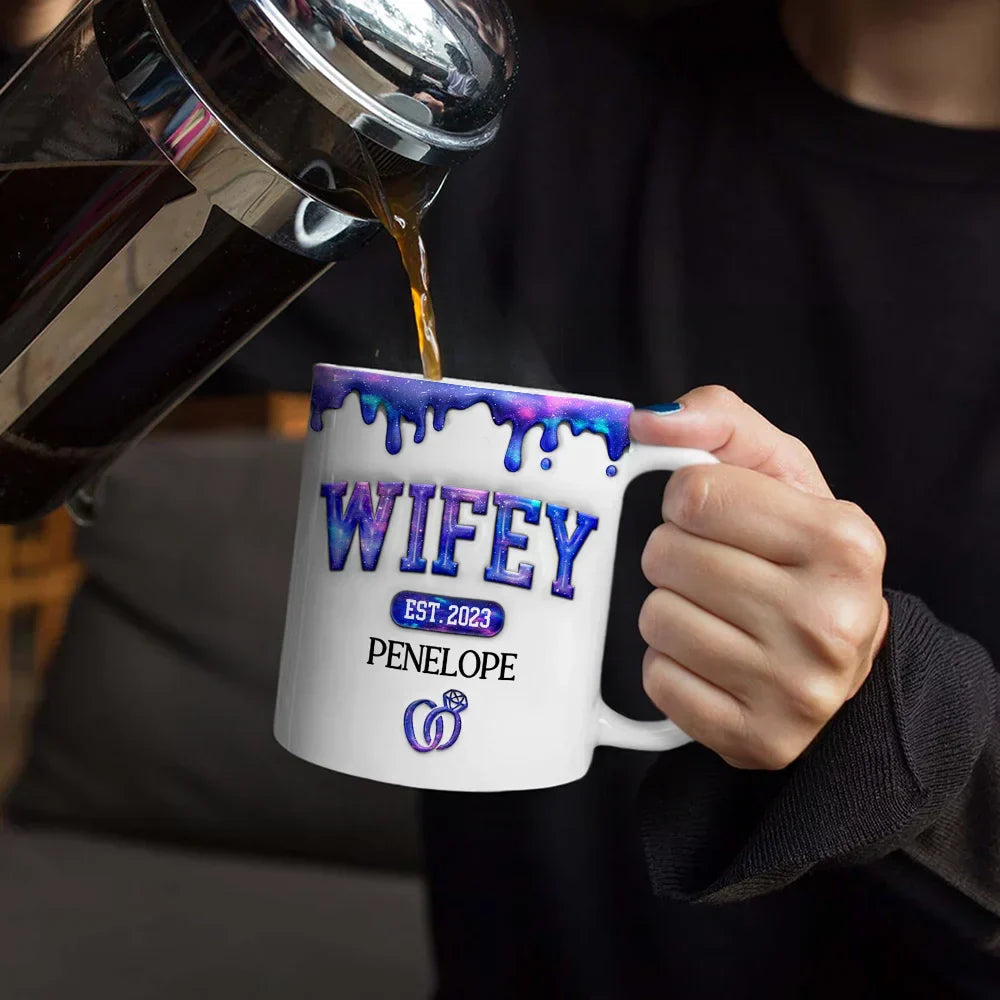 Wifey Hubby Est Couple - 3D Inflated Effect Printed Mug, Personalized White Edge-to-Edge Mug