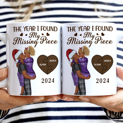 The Year I Found My Missing Piece Kissing Couples - Personalized White Edge-to-Edge Mug