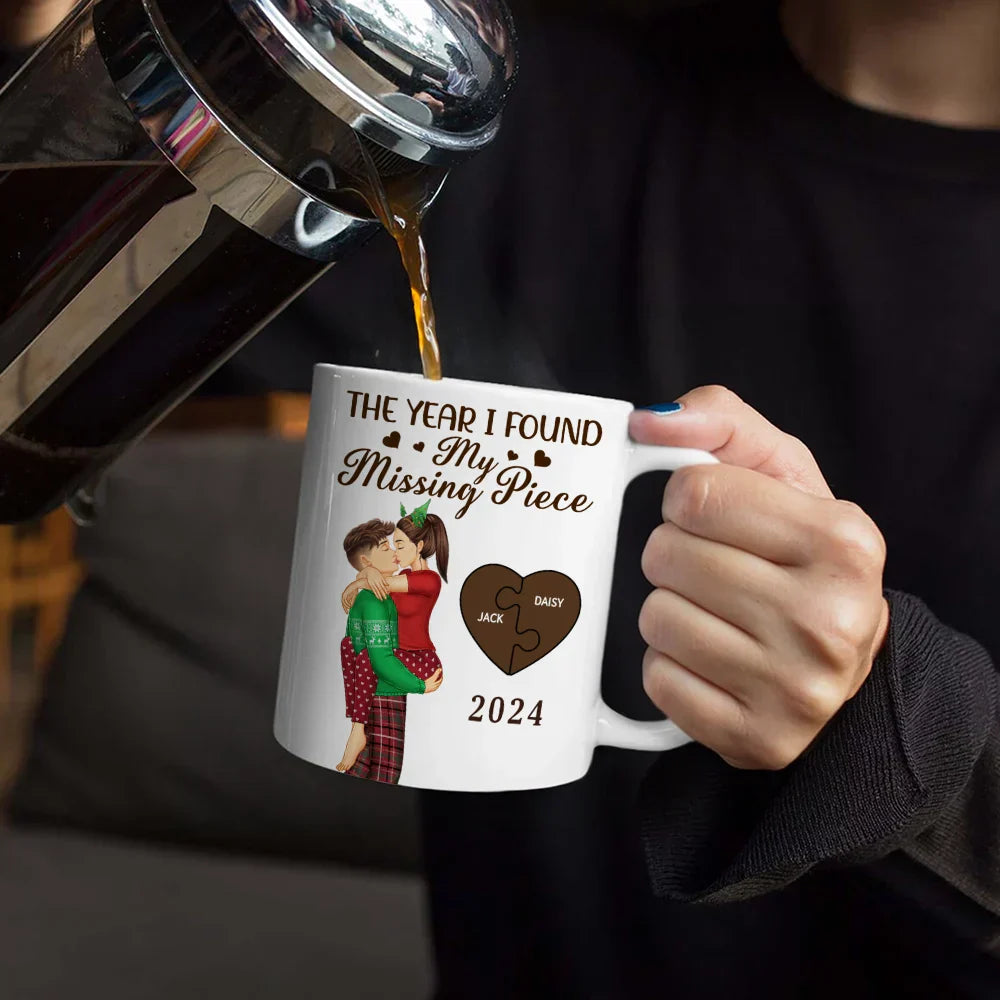 The Year I Found My Missing Piece Kissing Couples - Personalized White Edge-to-Edge Mug