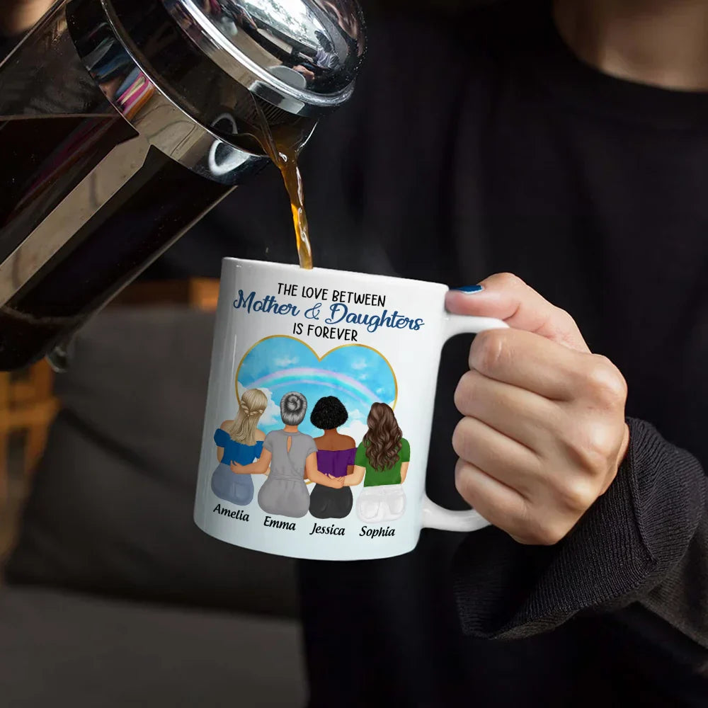 Mother & Daughters Forever Linked Together - Personalized White Edge-to-Edge Mug