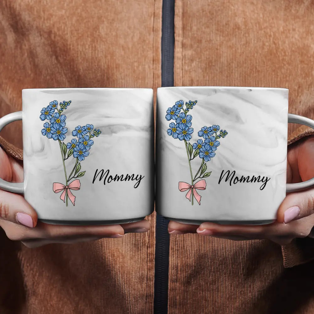 Birth Flowers Mom Grandma Nana - Personalized Marble Mug