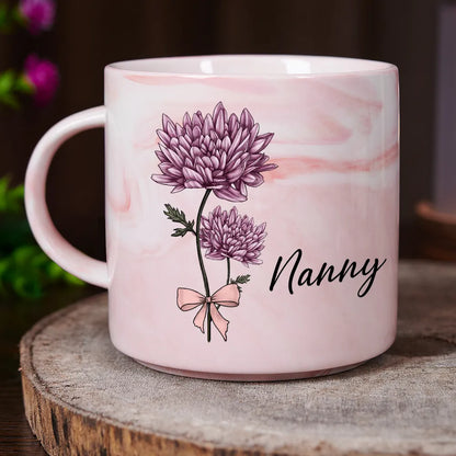 Birth Flowers Mom Grandma Nana - Personalized Marble Mug