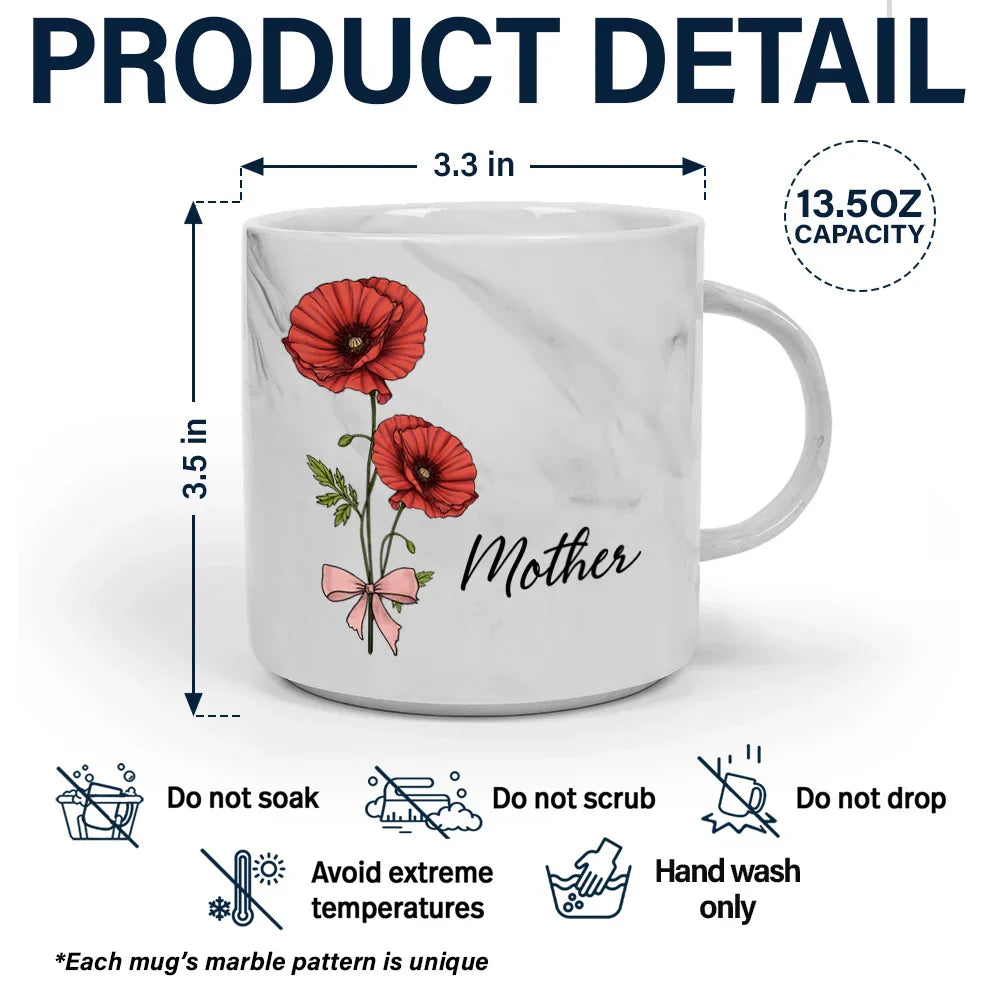 Birth Flowers Mom Grandma Nana - Personalized Marble Mug