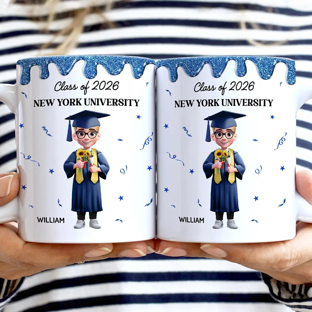 A New Chapter Begins Glitter Border - Personalized White Edge-to-Edge Mug