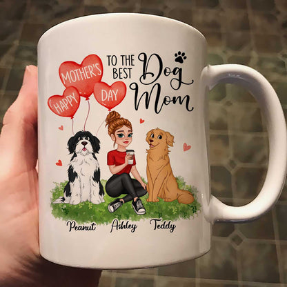 Happy Mother's Day Dog Mom Pretty Cartoon Woman Sitting Dogs Hearts Personalized Mug