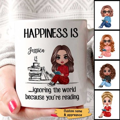 Happiness Is Ignoring The World Because You're Reading Book Personalized Mug