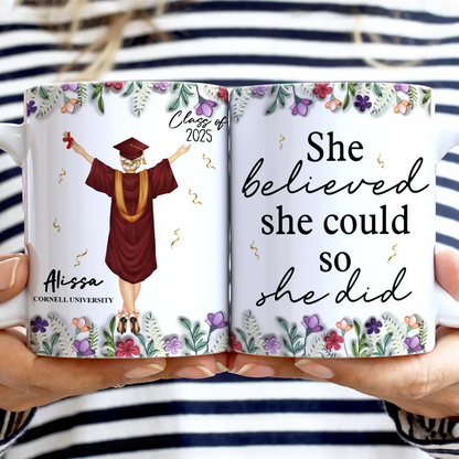She Believed She Could So She Did - 3D Inflated Effect Printed Mug, Personalized White Edge-to-Edge Mug