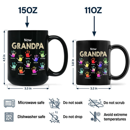 First Dad Now Grandpa Handprints - Personalized Black Mug