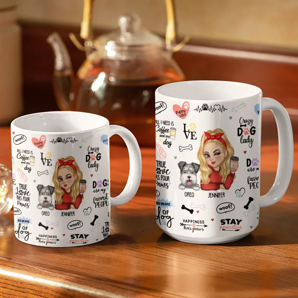 Best Dog Mom Puppy Love - Personalized White Edge-to-Edge Mug