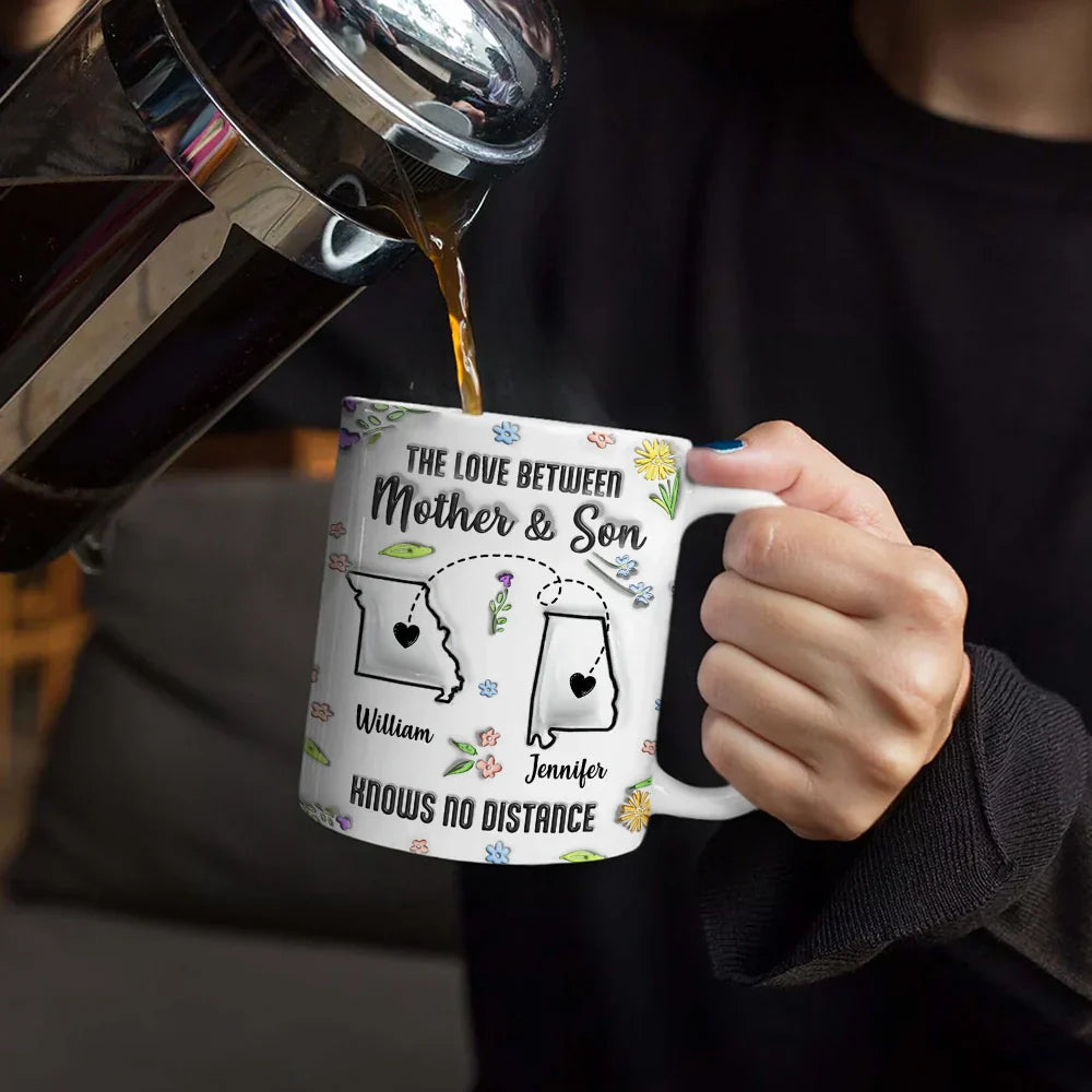 The Love Between Mother & Daughter State - 3D Inflated Effect Printed Mug, Personalized White Edge-to-Edge Mug