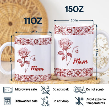 Mediterranean Pattern With Birth Month Flower - Personalized White Edge-to-Edge Mug