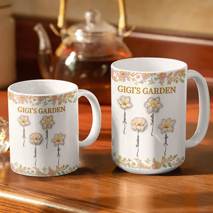 Grandma's Garden Nacre Effect Birth Flower - Personalized White Edge-to-Edge Mug