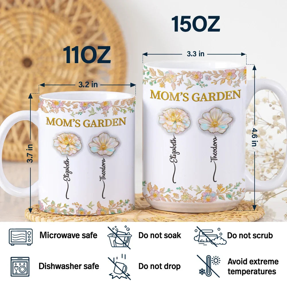 Grandma's Garden Nacre Effect Birth Flower - Personalized White Edge-to-Edge Mug