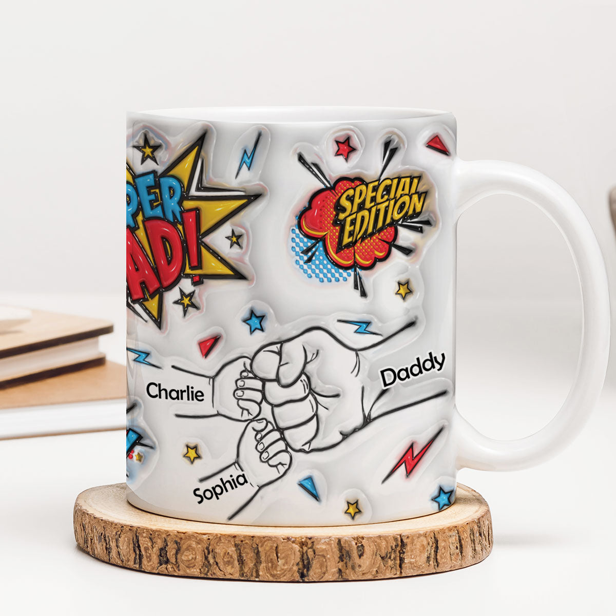 Best Dad Ever Fist Bump Personalized 3D Inflated Effect Mug, Father's Day Gift for Dad