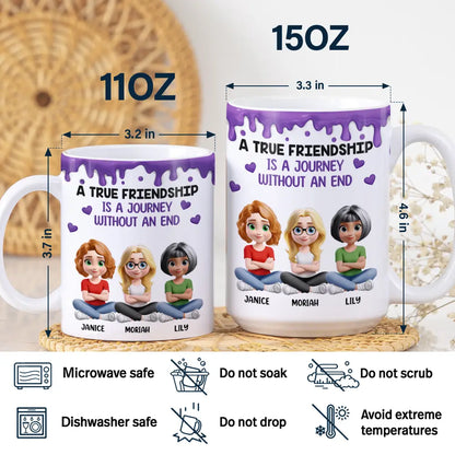 A True Friendship Is A Journey Without An End 3D Effect - Personalized White Edge-to-Edge Mug