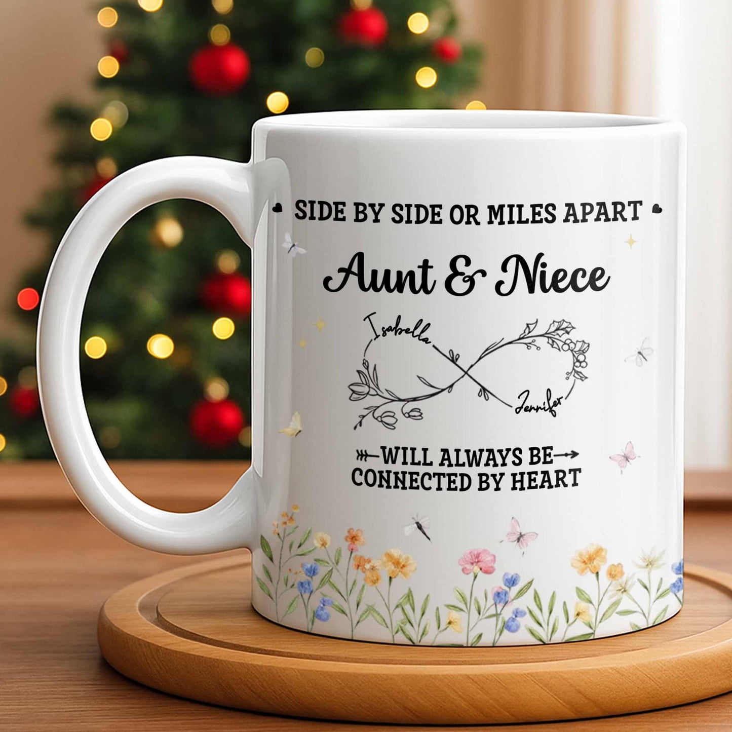 Aunt & Niece Always Connected by Heart With Flowers - Personalized Custom Coffee Mug - AUNT004_MG