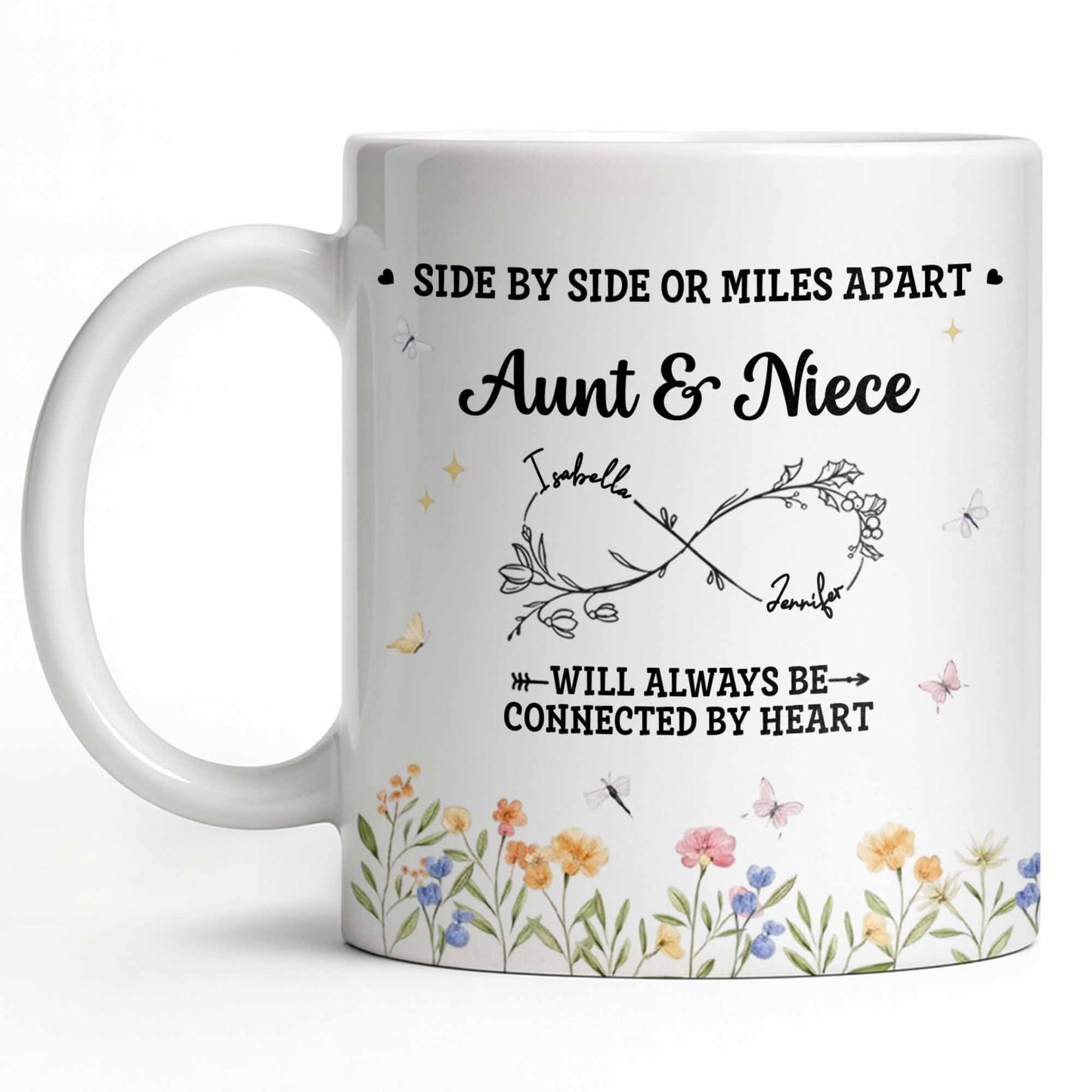 Aunt & Niece Always Connected by Heart With Flowers - Personalized Custom Coffee Mug - AUNT004_MG
