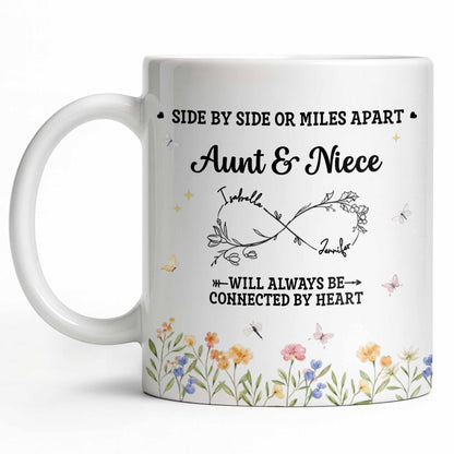 Aunt & Niece Always Connected by Heart With Flowers - Personalized Custom Coffee Mug - AUNT004_MG