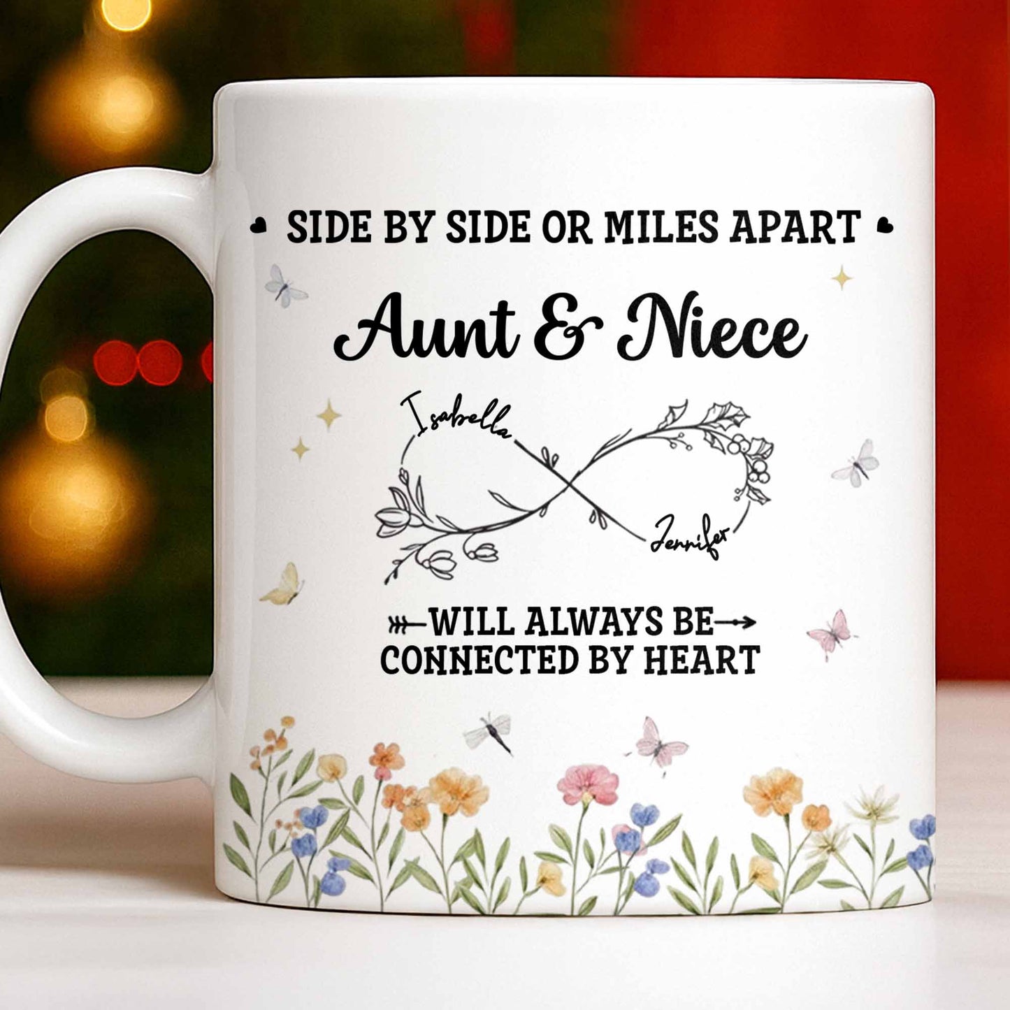 Aunt & Niece Always Connected by Heart With Flowers - Personalized Custom Coffee Mug - AUNT004_MG