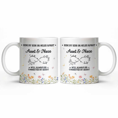 Aunt & Niece Always Connected by Heart With Flowers - Personalized Custom Coffee Mug - AUNT004_MG