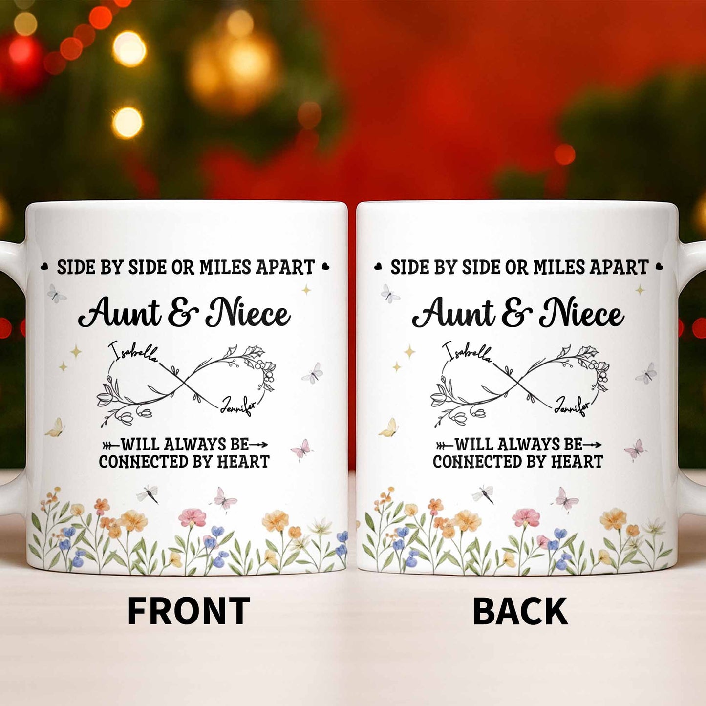 Aunt & Niece Always Connected by Heart With Flowers - Personalized Custom Coffee Mug - AUNT004_MG