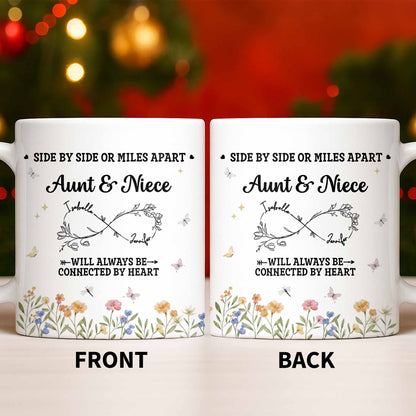 Aunt & Niece Always Connected by Heart With Flowers - Personalized Custom Coffee Mug - AUNT004_MG