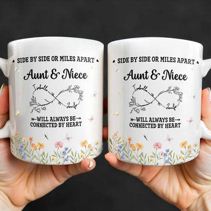 Aunt & Niece Always Connected by Heart With Flowers - Personalized Custom Coffee Mug - AUNT004_MG