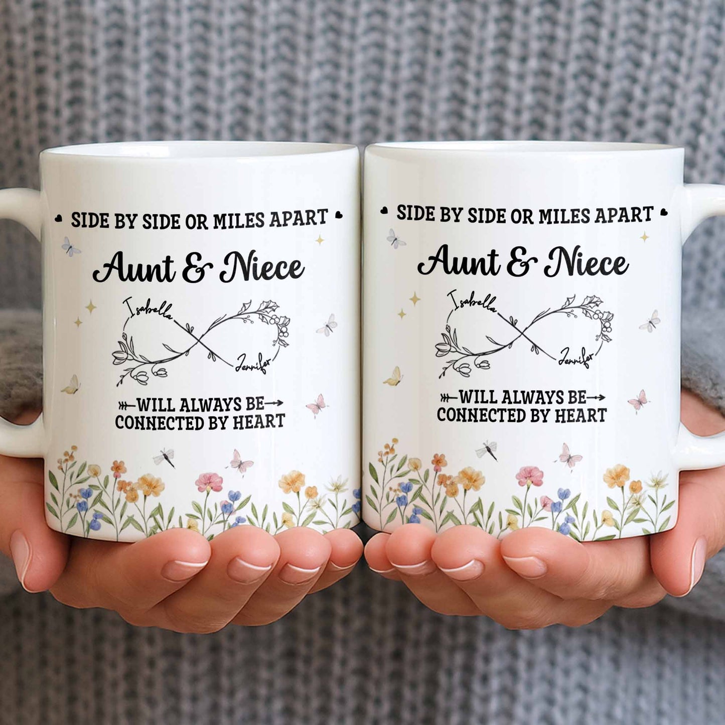 Aunt & Niece Always Connected by Heart With Flowers - Personalized Custom Coffee Mug - AUNT004_MG