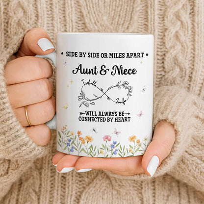 Aunt & Niece Always Connected by Heart With Flowers - Personalized Custom Coffee Mug - AUNT004_MG