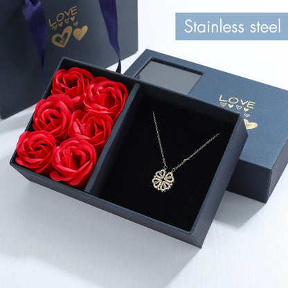Four Leaf Clover Heart Necklace in Gift Box