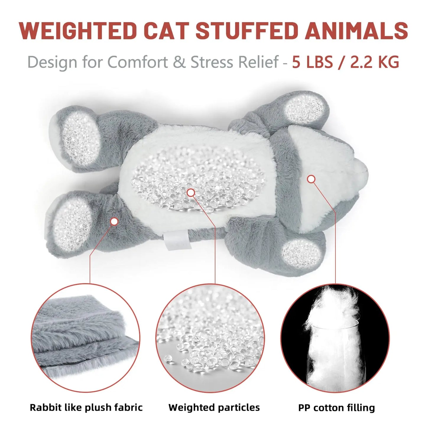 3.3lbs Weighted Cat Plush Pillow for Comfort and Relaxation