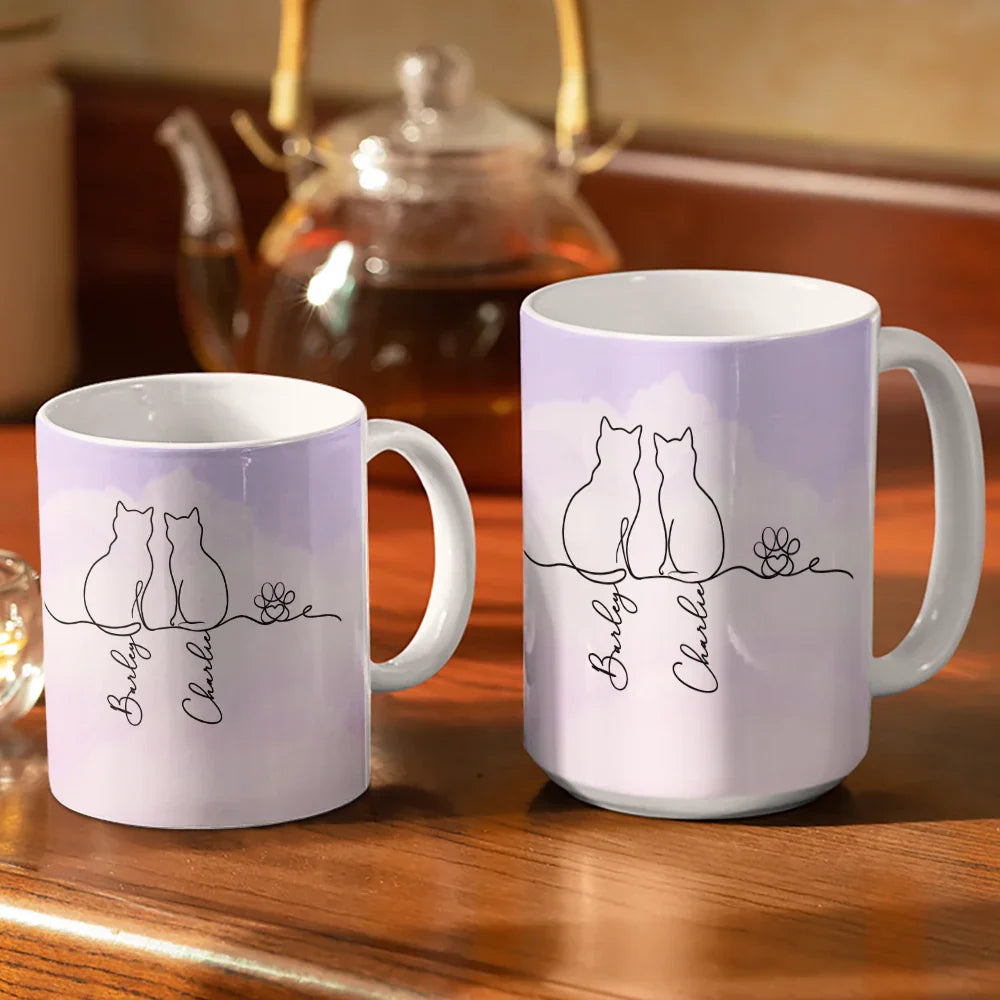 Adorable Cat Line - Personalized White Edge-to-Edge Mug