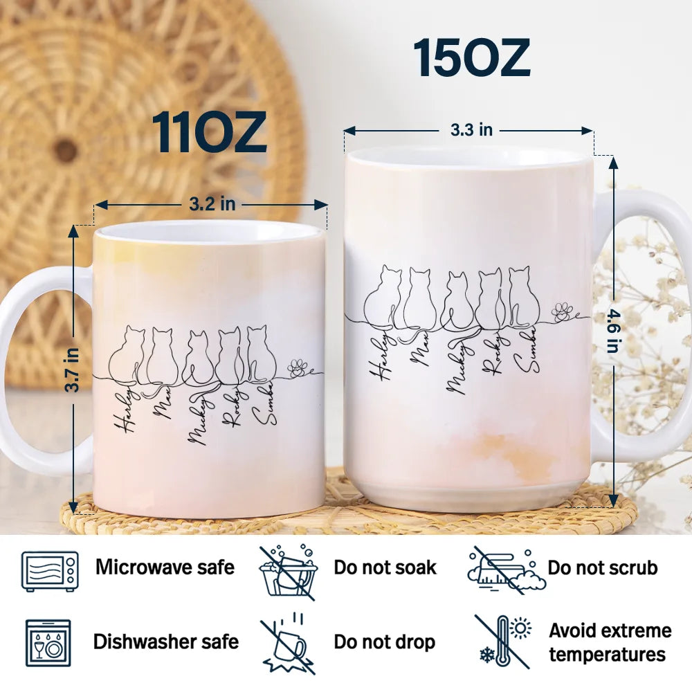 Adorable Cat Line - Personalized White Edge-to-Edge Mug