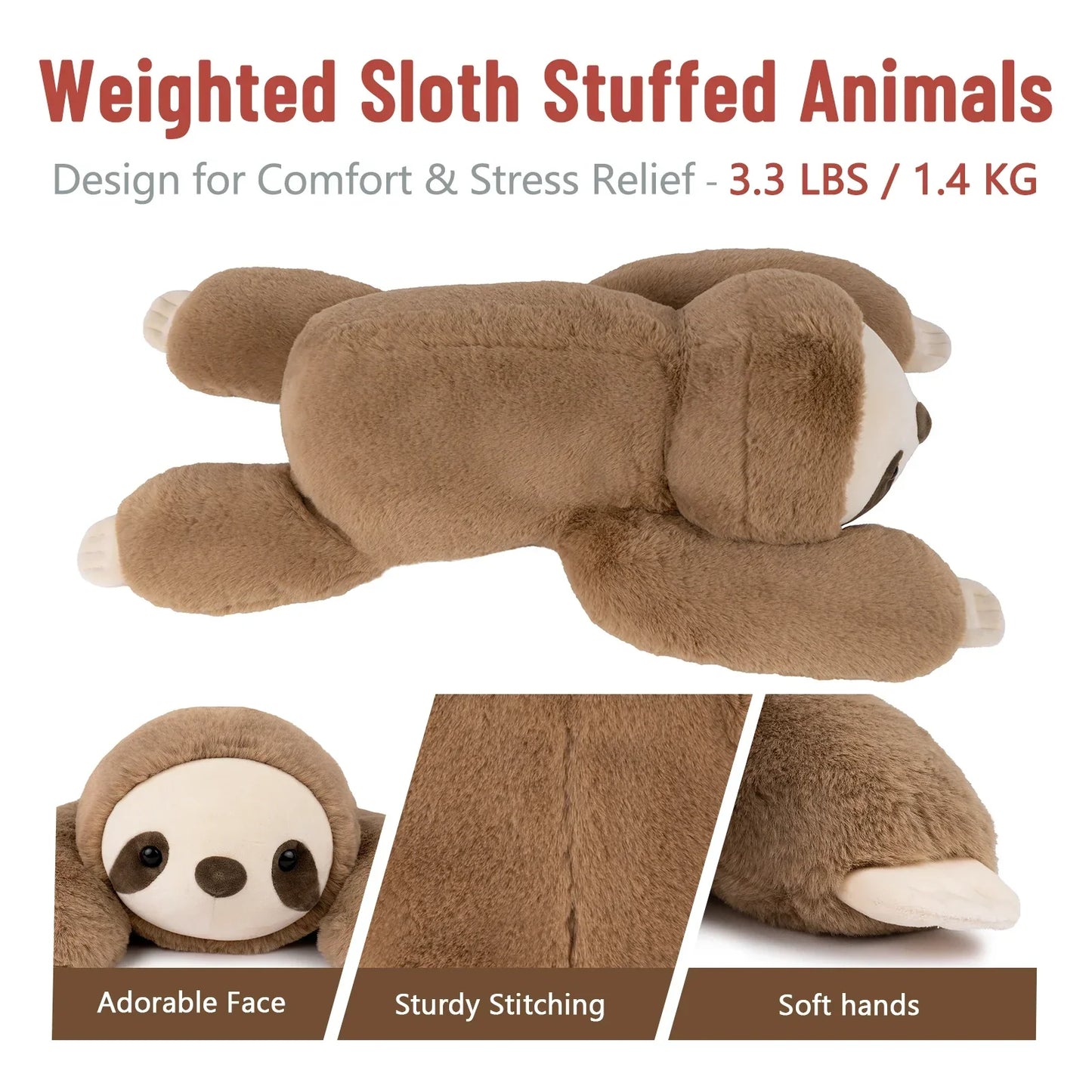 Weighted Sloth Plush Pillow - Soft 20in Cuddly Toy for Kids and Adults