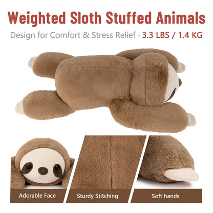 Weighted Sloth Plush Pillow - Soft 20in Cuddly Toy for Kids and Adults