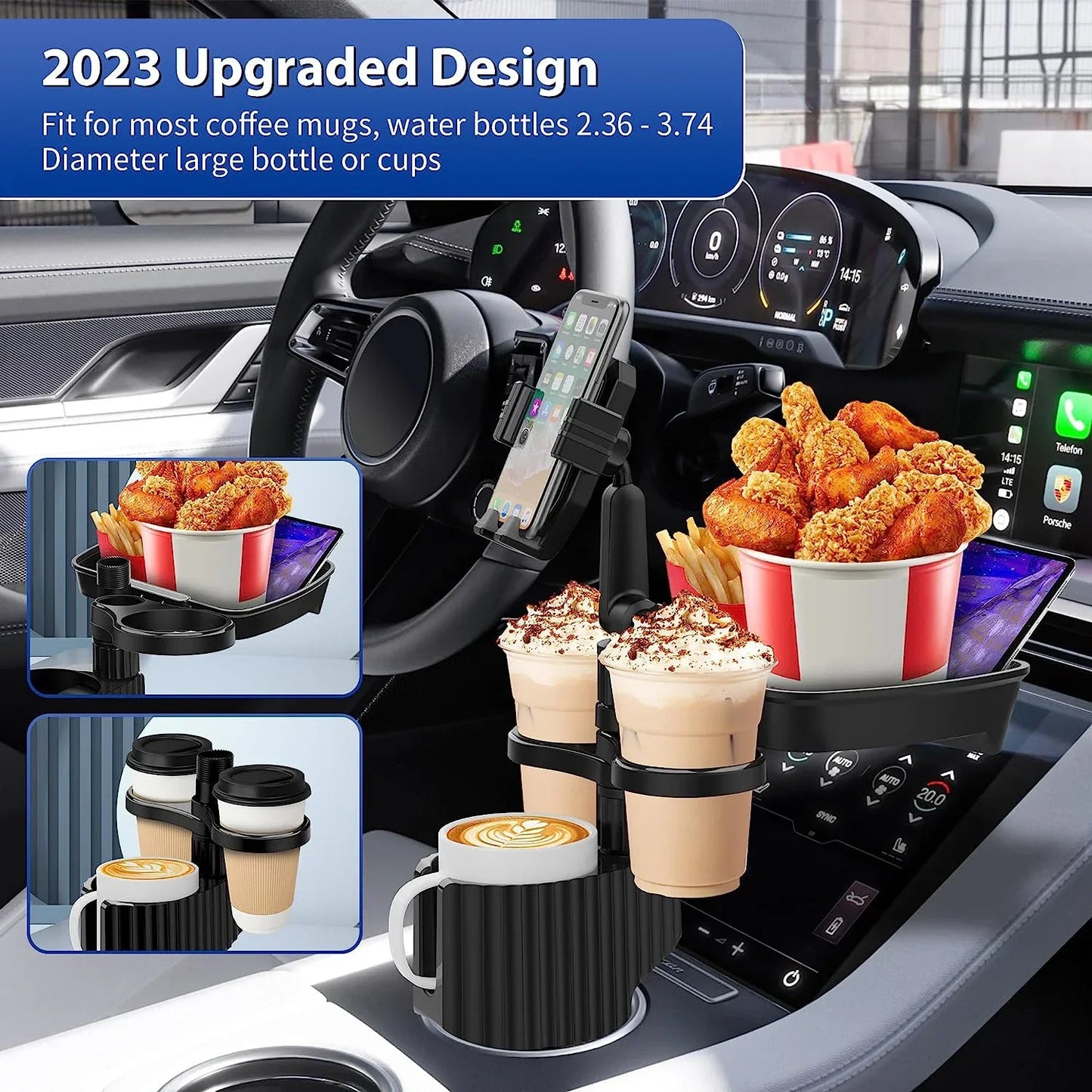 3 In 1 Adjustable Car Cup Tray With Phone Holder
