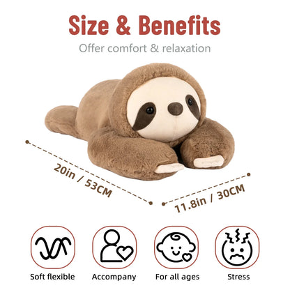 Weighted Sloth Plush Pillow - Soft 20in Cuddly Toy for Kids and Adults