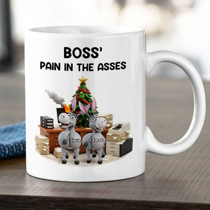 Funny Boss Christmas Pain in the Asses - Personalized Mug - Custom Employee Gift Exchange, White Elephant Gift