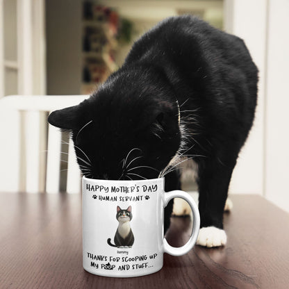 Happy Mother's Day Cat Mom, Thanks for Scooping My Poop, Personalized Stainless Steel Tumbler With Handle
