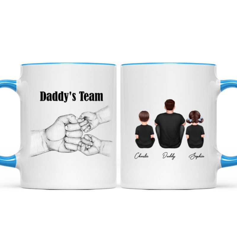 Dad Grandpa Team Fist Bump Sitting Back View Personalized Mug, Unique Father's Day Gift for Dad, Gift for Husband