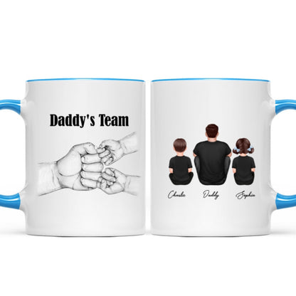 Dad Grandpa Team Fist Bump Sitting Back View Personalized Mug, Unique Father's Day Gift for Dad, Gift for Husband