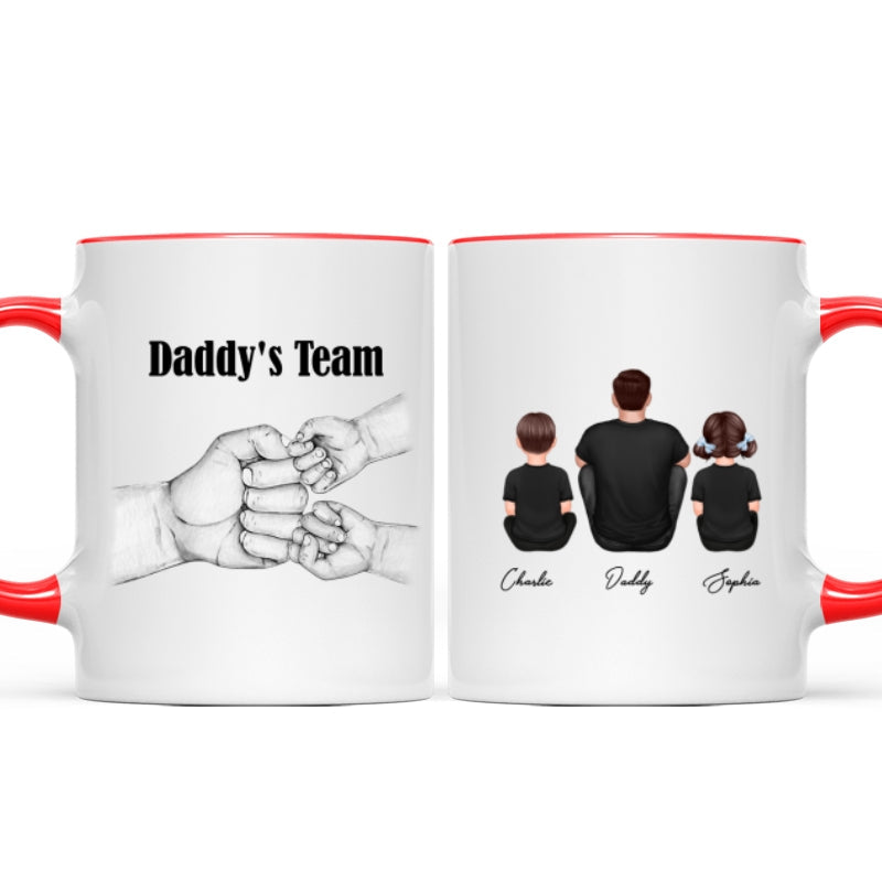 Dad Grandpa Team Fist Bump Sitting Back View Personalized Mug, Unique Father's Day Gift for Dad, Gift for Husband