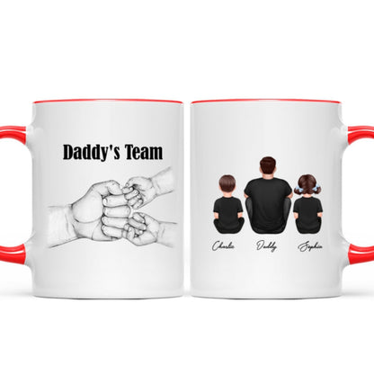 Dad Grandpa Team Fist Bump Sitting Back View Personalized Mug, Unique Father's Day Gift for Dad, Gift for Husband