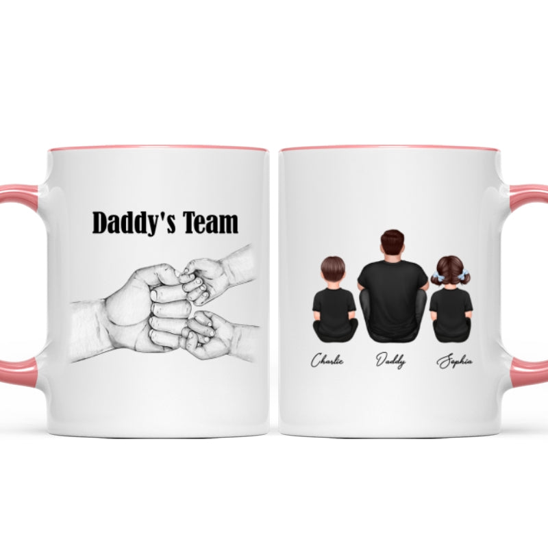 Dad Grandpa Team Fist Bump Sitting Back View Personalized Mug, Unique Father's Day Gift for Dad, Gift for Husband