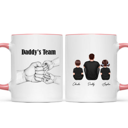 Dad Grandpa Team Fist Bump Sitting Back View Personalized Mug, Unique Father's Day Gift for Dad, Gift for Husband
