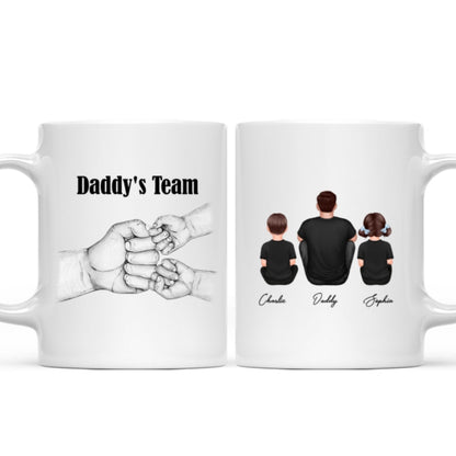 Dad Grandpa Team Fist Bump Sitting Back View Personalized Mug, Unique Father's Day Gift for Dad, Gift for Husband